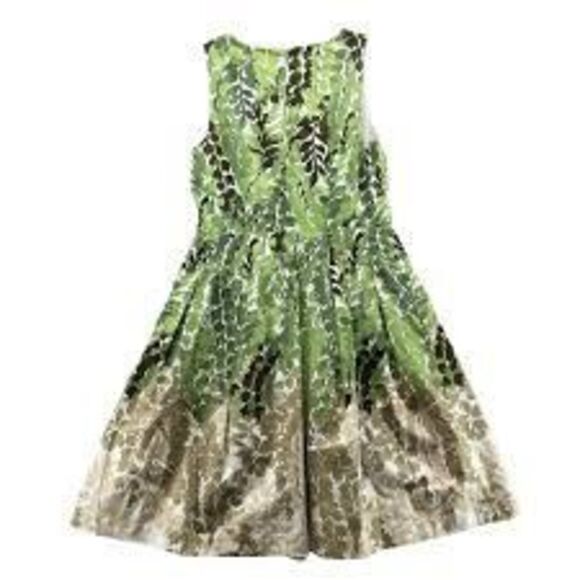 Talbots Size 6 Petite Faux Wrap Sleeveless A-Line Dress Green Ombre Leaf Print - Picture 4 of 12